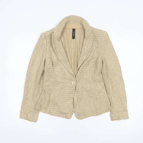 Marc Cain Women Beige Blazer N2 Classic Single-Breasted Linen Blend