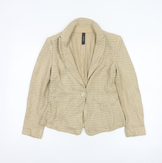 Marc Cain Women Beige Blazer N2 Classic Single-Breasted Linen Blend
