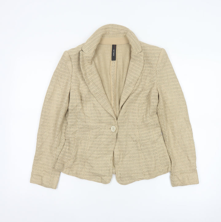 Marc Cain Women Beige Blazer N2 Classic Single-Breasted Linen Blend