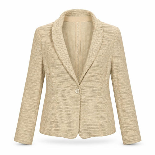 Marc Cain Women Beige Blazer N2 Classic Single-Breasted Linen Blend