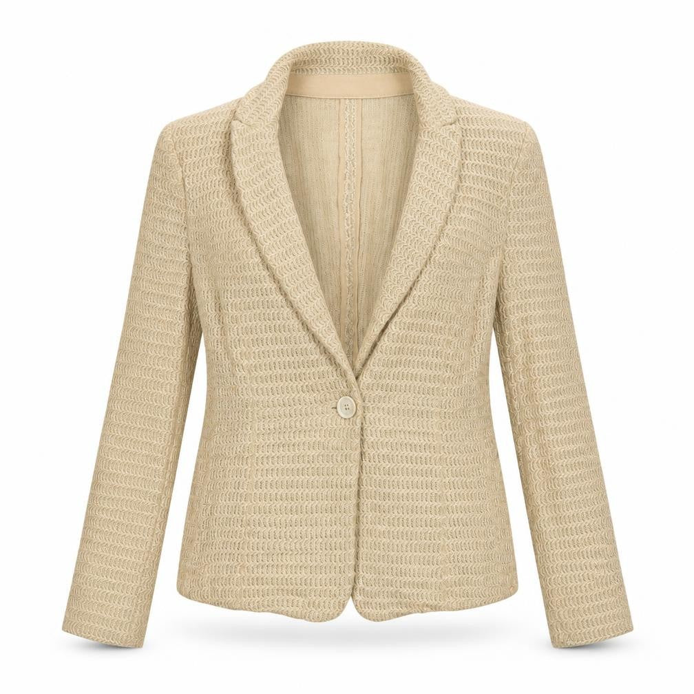 Marc Cain Women Beige Blazer N2 Classic Single-Breasted Linen Blend
