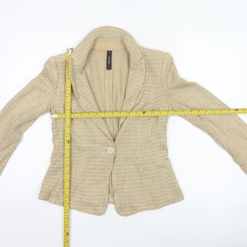 Marc Cain Women Beige Blazer N2 Classic Single-Breasted Linen Blend