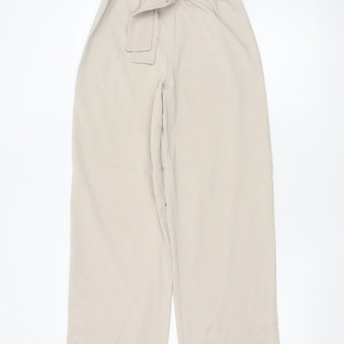 Zara Women Beige Paperbag Wide-Leg Trousers Size S