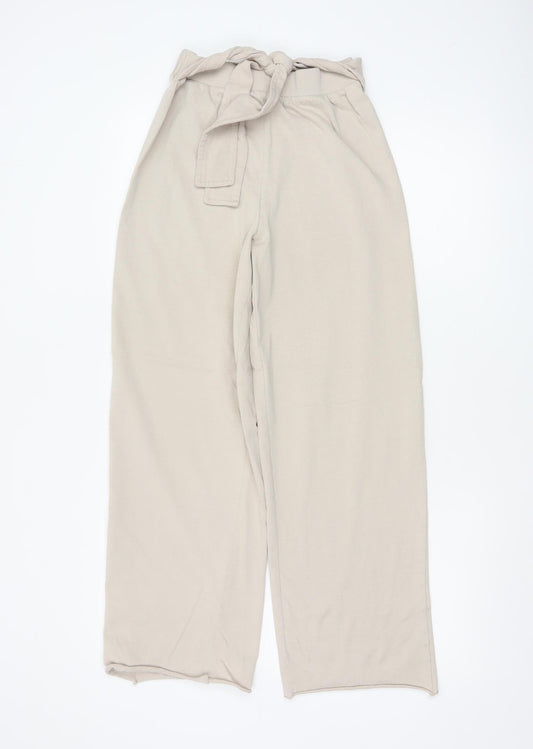 Zara Women Beige Paperbag Wide-Leg Trousers Size S