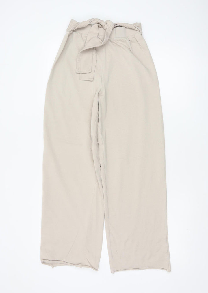 Zara Women Beige Paperbag Wide-Leg Trousers Size S