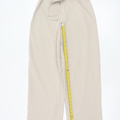 Zara Women Beige Paperbag Wide-Leg Trousers Size S