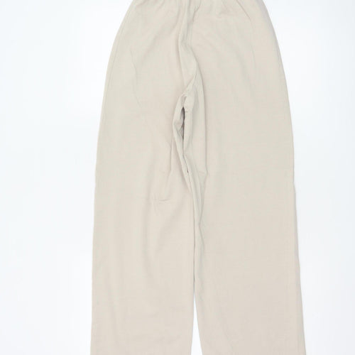 Zara Women Beige Paperbag Wide-Leg Trousers Size S