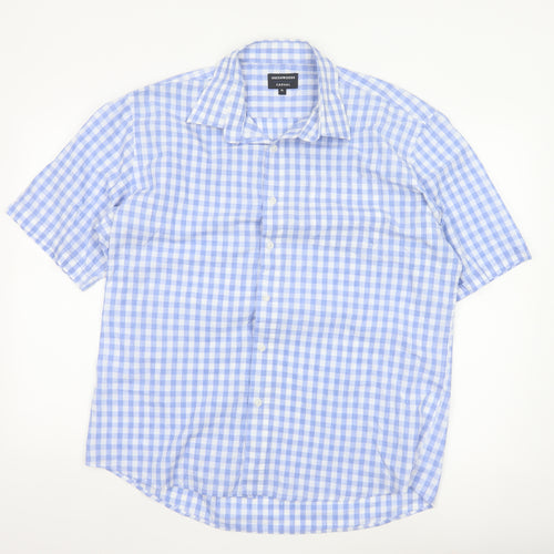 Greenwoods Men Blue Check Short Sleeve Button-Up Shirt XL