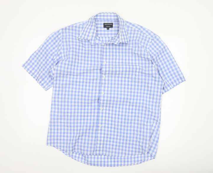 Greenwoods Men Blue Check Short Sleeve Button-Up Shirt XL