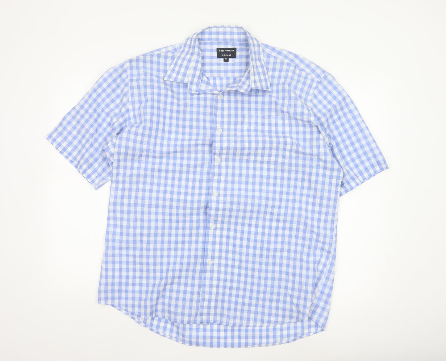 Greenwoods Men Blue Check Short Sleeve Button-Up Shirt XL