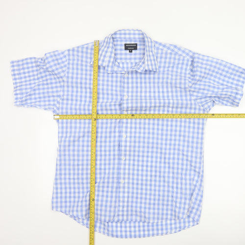 Greenwoods Men Blue Check Short Sleeve Button-Up Shirt XL