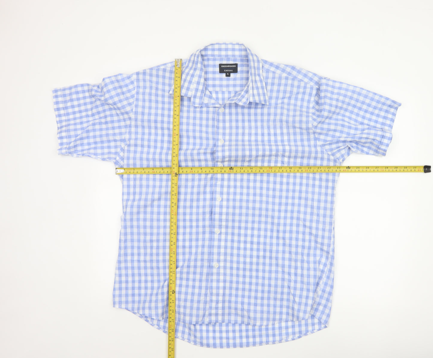 Greenwoods Men Blue Check Short Sleeve Button-Up Shirt XL