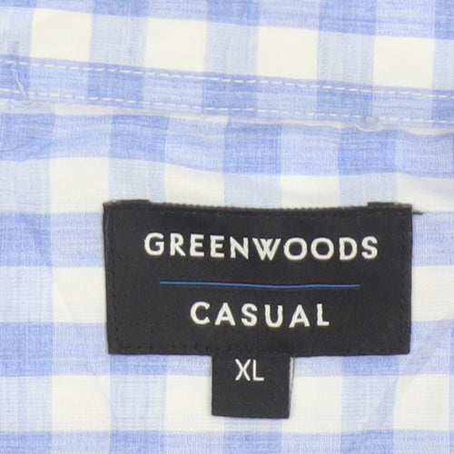 Greenwoods Men Blue Check Short Sleeve Button-Up Shirt XL