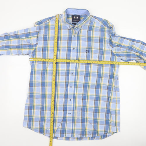 Claudio Campione Men's Blue Check Button-Down Long Sleeve Cotton Shirt XL
