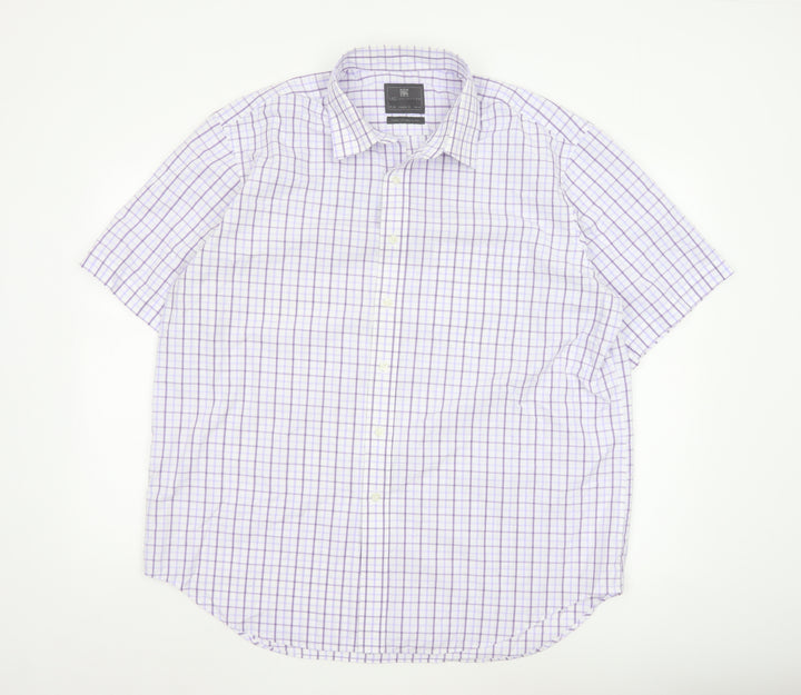 Marks and Spencer Men's Purple Check Regular Fit Short Sleeve Shirt 17.5in