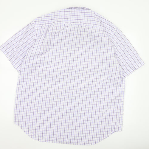Marks and Spencer Men's Purple Check Regular Fit Short Sleeve Shirt 17.5in