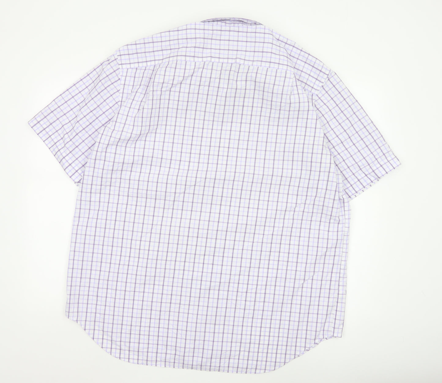 Marks and Spencer Men's Purple Check Regular Fit Short Sleeve Shirt 17.5in
