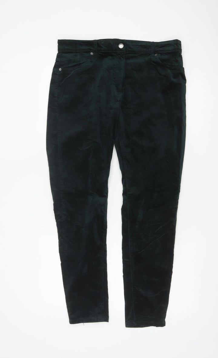 Marks and Spencer Women’s Teal Cotton Blend Straight Trousers Size 14 Regular
