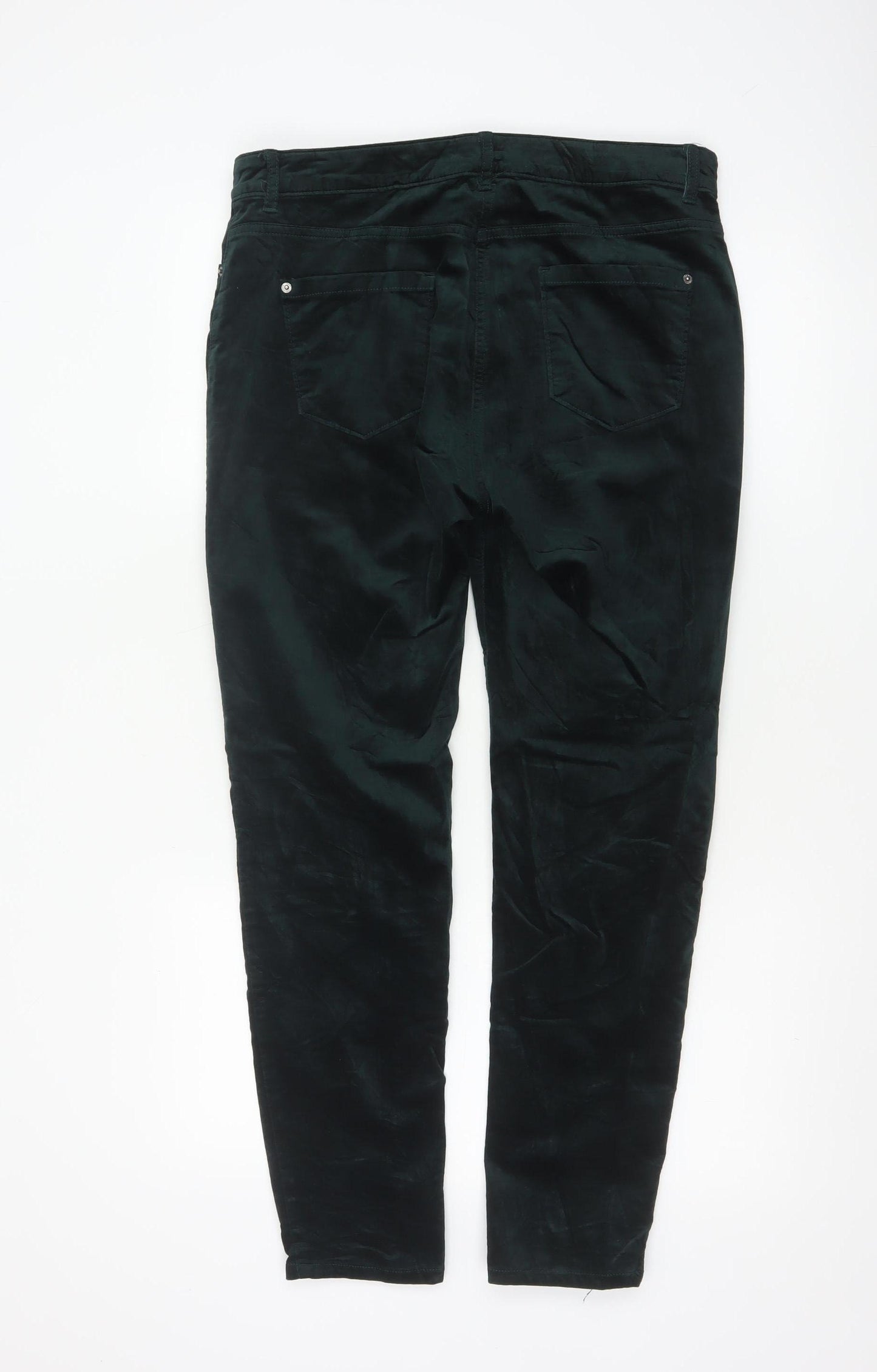 Marks and Spencer Women’s Teal Cotton Blend Straight Trousers Size 14 Regular