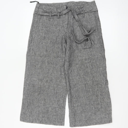 Amaranto Women Grey Linen Blend Wide-Leg Trousers Size 8