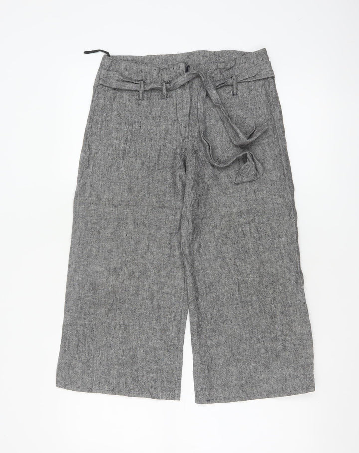 Amaranto Women Grey Linen Blend Wide-Leg Trousers Size 8