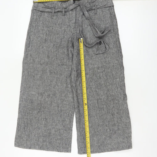 Amaranto Women Grey Linen Blend Wide-Leg Trousers Size 8