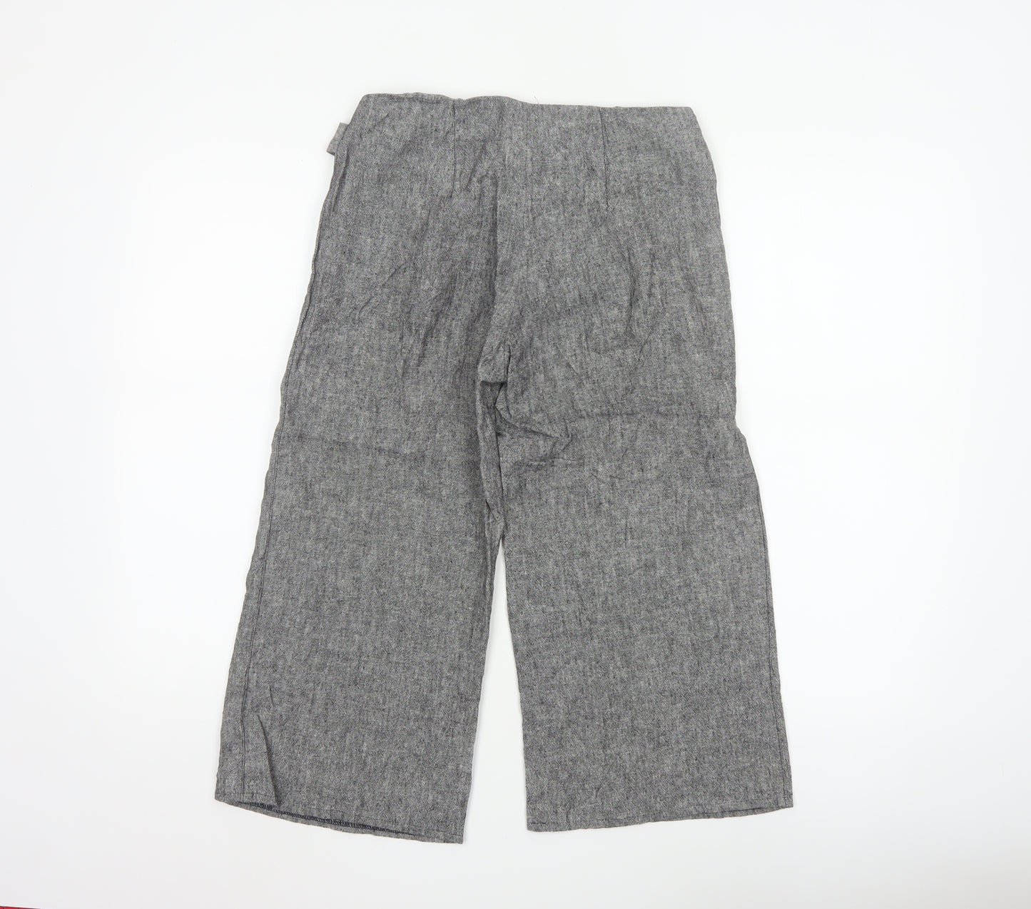 Amaranto Women Grey Linen Blend Wide-Leg Trousers Size 8