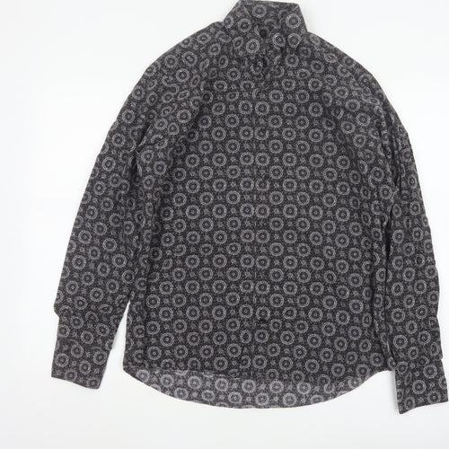 Diverso London Men's Black Geometric Cotton Long Sleeve Shirt L