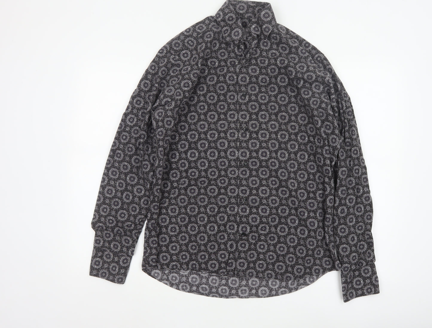 Diverso London Men's Black Geometric Cotton Long Sleeve Shirt L