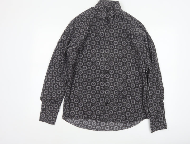 Diverso London Men's Black Geometric Cotton Long Sleeve Shirt L