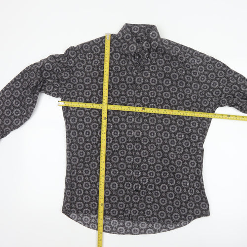 Diverso London Men's Black Geometric Cotton Long Sleeve Shirt L