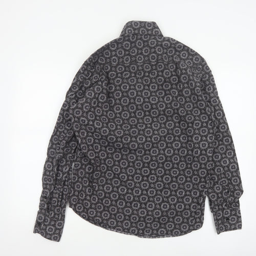 Diverso London Men's Black Geometric Cotton Long Sleeve Shirt L