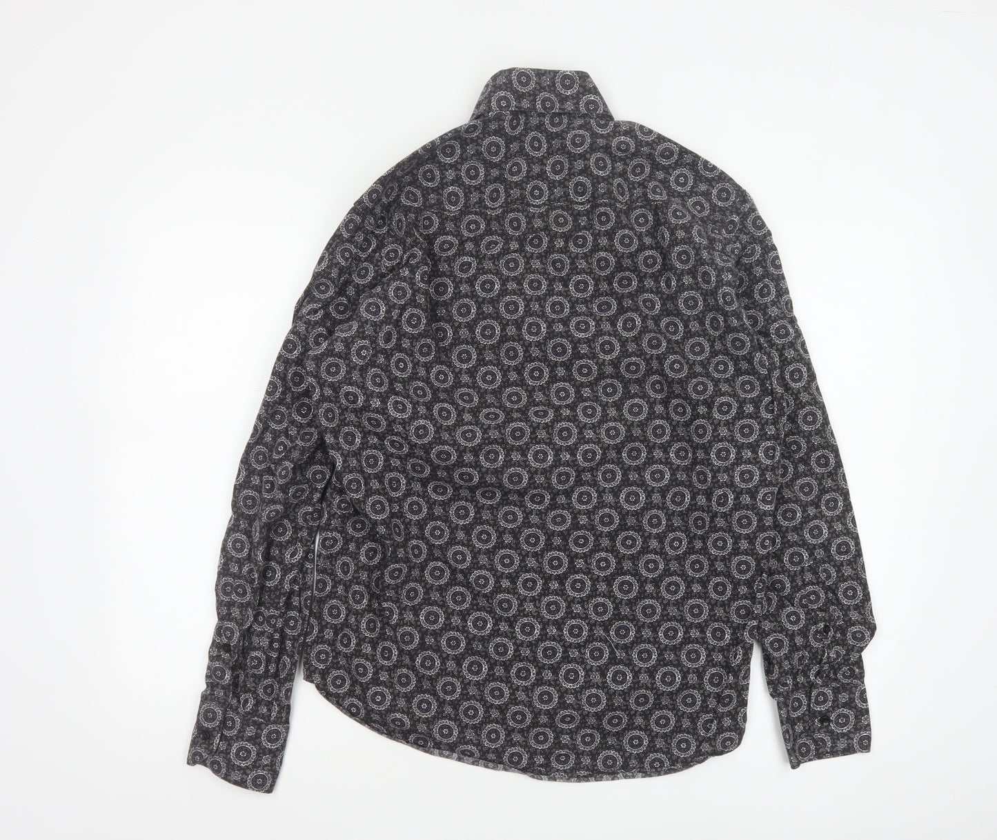 Diverso London Men's Black Geometric Cotton Long Sleeve Shirt L
