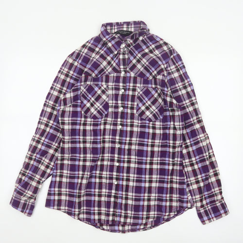 Dorothy Perkins Women's Purple Checked Long Sleeve Button-Up Shirt Size 14