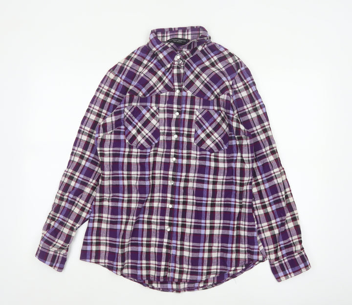 Dorothy Perkins Women's Purple Checked Long Sleeve Button-Up Shirt Size 14