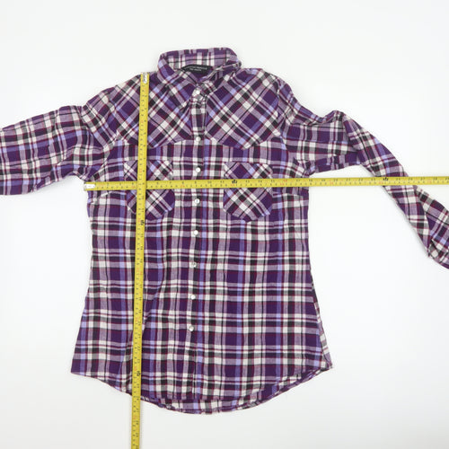 Dorothy Perkins Women's Purple Checked Long Sleeve Button-Up Shirt Size 14