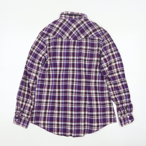 Dorothy Perkins Women's Purple Checked Long Sleeve Button-Up Shirt Size 14