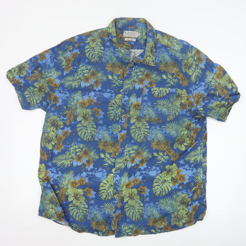 Tu Men’s Blue Hawaiian Floral Short Sleeve 2XL Cotton Shirt