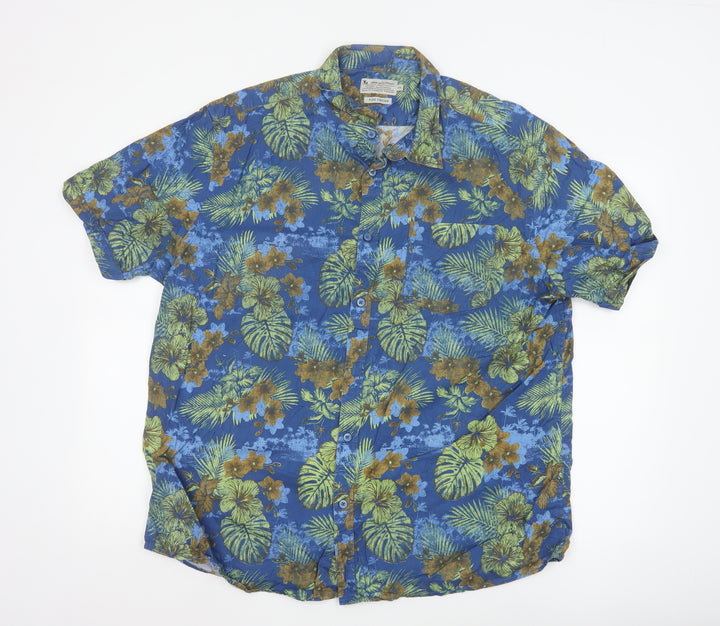 Tu Men’s Blue Hawaiian Floral Short Sleeve 2XL Cotton Shirt