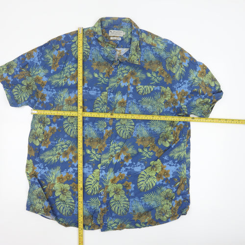 Tu Men’s Blue Hawaiian Floral Short Sleeve 2XL Cotton Shirt