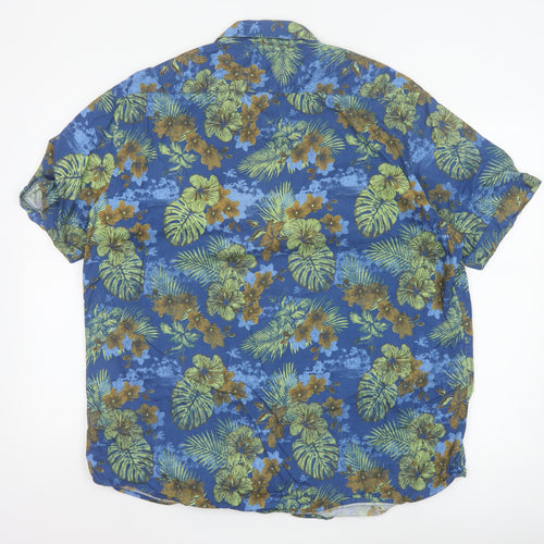 Tu Men’s Blue Hawaiian Floral Short Sleeve 2XL Cotton Shirt