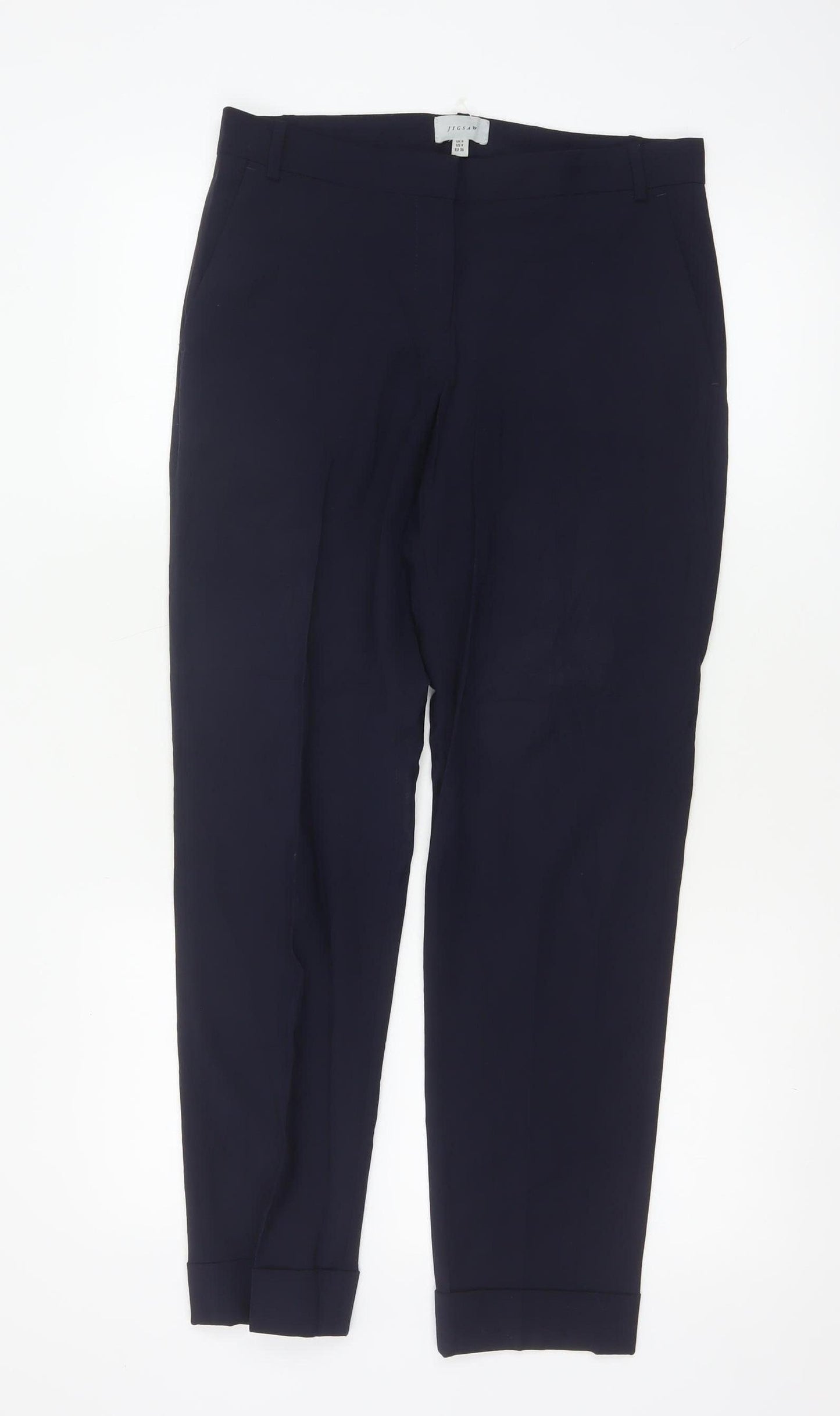 Jigsaw Women's Navy Wool Blend Cropped Trousers UK 8