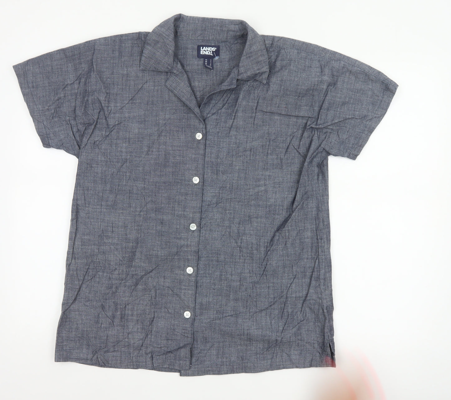 Lands' End Women's Blue Cotton Chambray Button-Up Shirt S