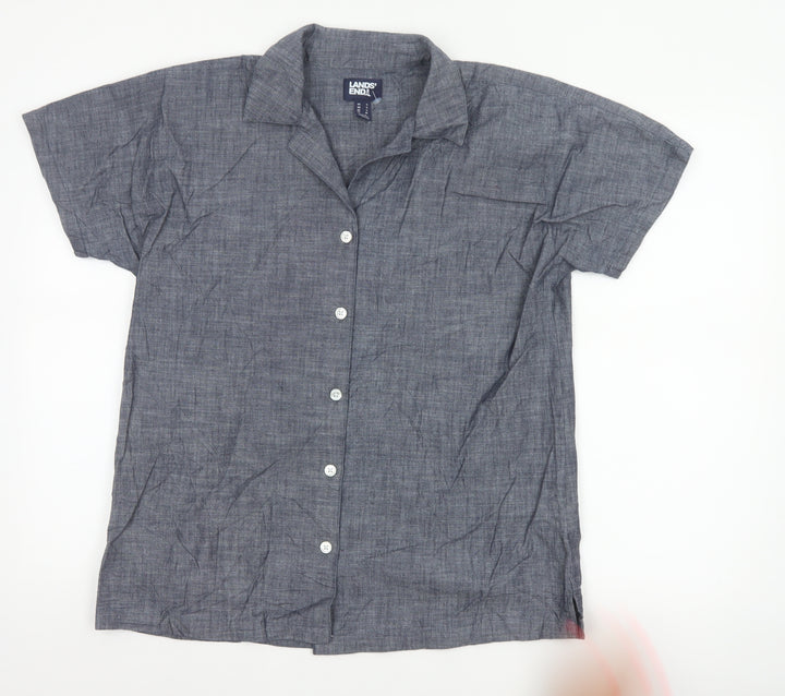 Lands' End Women's Blue Cotton Chambray Button-Up Shirt S
