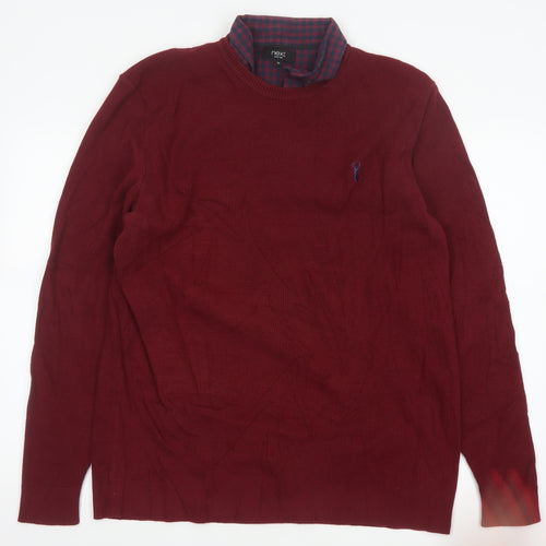 Next Men's Red Cotton Knit Crew Neck Pullover Jumper XL