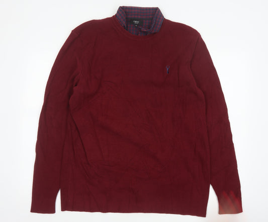 Next Men's Red Cotton Knit Crew Neck Pullover Jumper XL