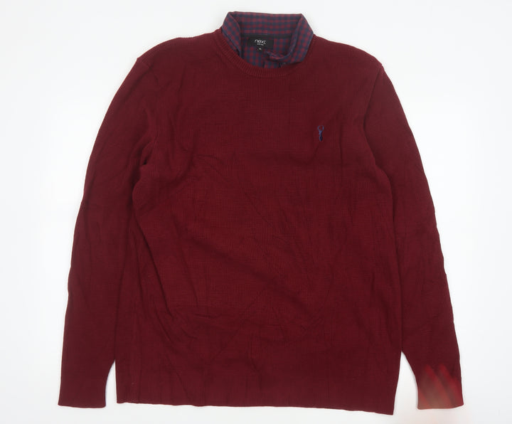 Next Men's Red Cotton Knit Crew Neck Pullover Jumper XL