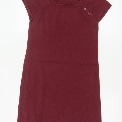 Hush Women Red Wool Knit Shift Dress S Short Sleeve Button Detail