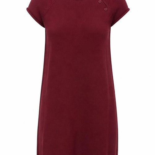 Hush Women Red Wool Knit Shift Dress S Short Sleeve Button Detail