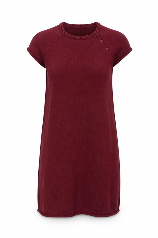 Front view of Hush Women Red Wool Knit Shift Dress S Short Sleeve Button Detail
